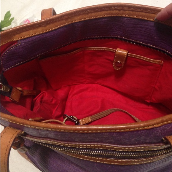 Dooney & Bourke Purple and Light Brown Shoulder Tote Bag - Picture 10 of 16